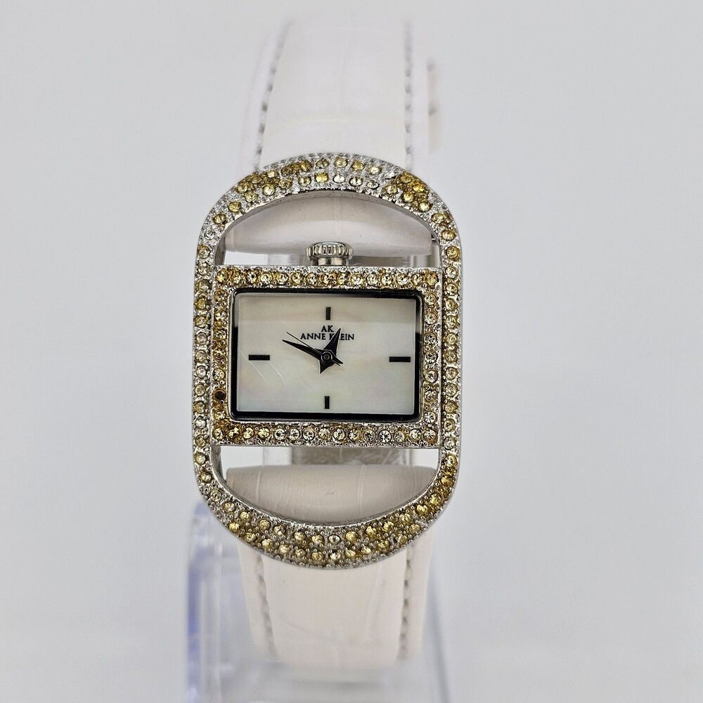 Anne Klein Women Watch 25MM White Dial New White Leather Band Straps New Battery